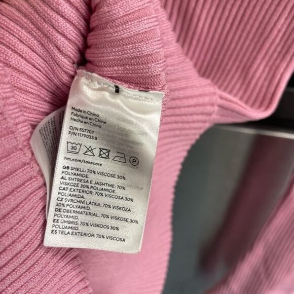 H&M MAMA sweater women’s size S Pink LONG BELL SLEEVE , SLITS , Cable RIBBED NWT - Picture 6 of 10